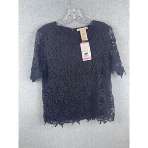 Philosophy Lace Top Women's S Black Short Sleeve Crew‎ Neck Granny Core Casual